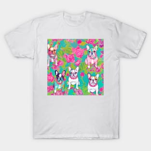 French bulldogs and roses preppy pattern T-Shirt